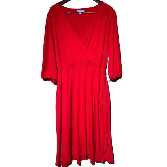 Draper James | Dresses | Draper James Womens X Red Knit Wrap Dress 34  Sleeve Vneck | Poshmark